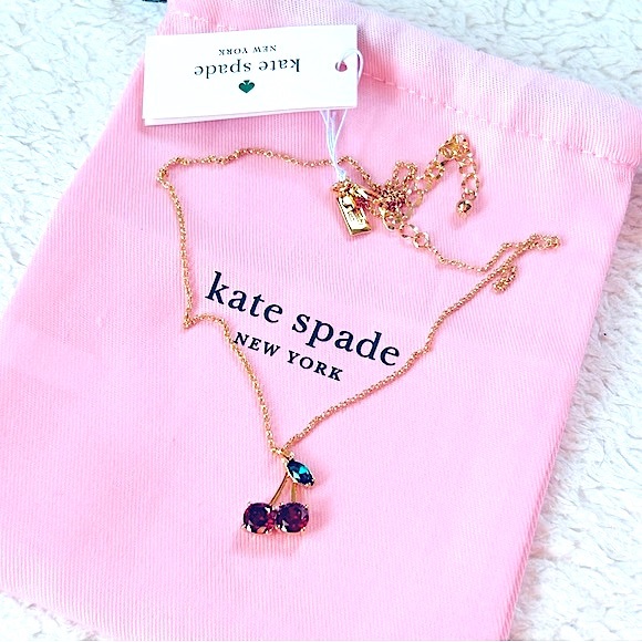 NWT Authentic Kate Spade ♠️ Cherry Pendent Necklace Red/Gold - Picture 2 of 6